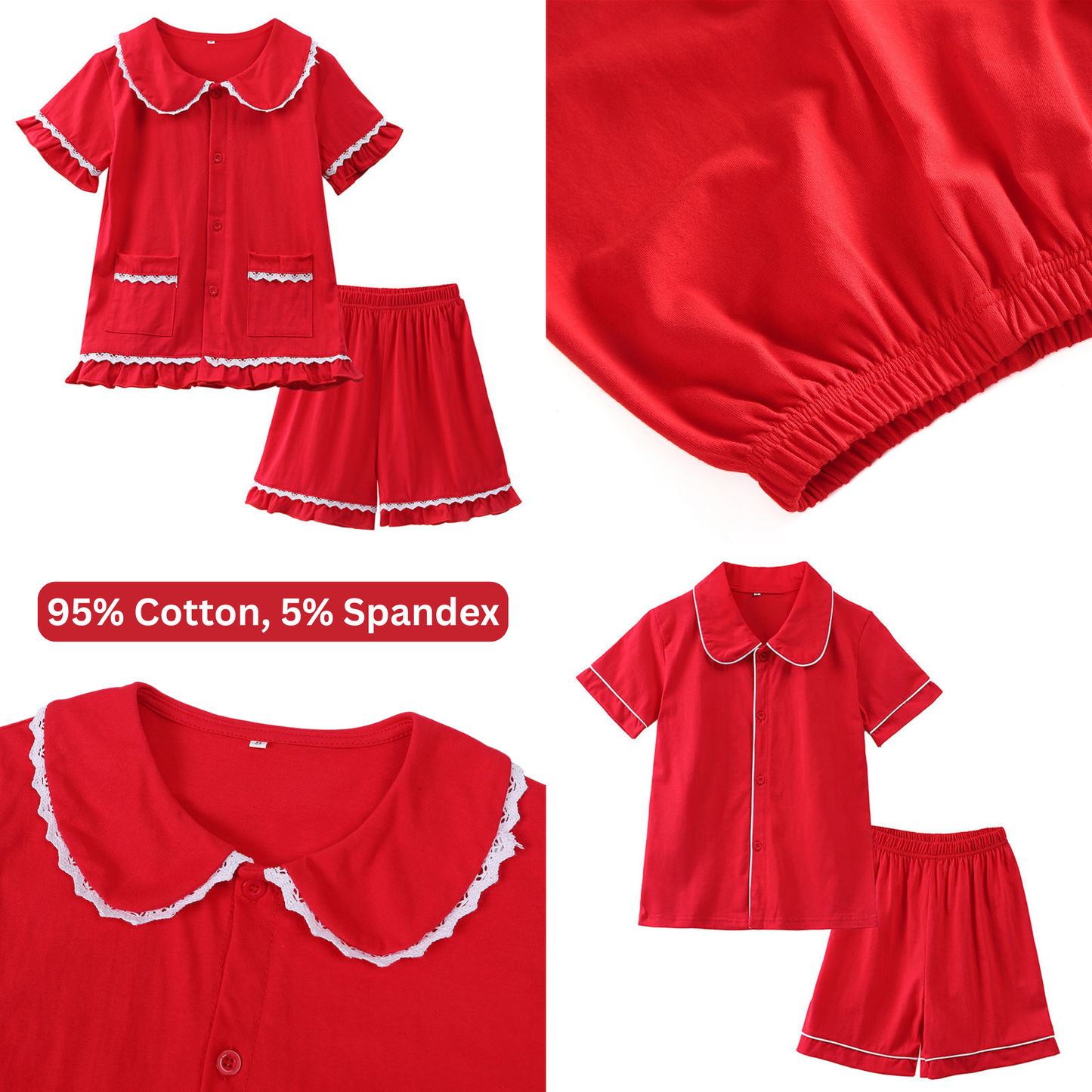 Red Cotton Pajamas for Kids, Mom & Dad