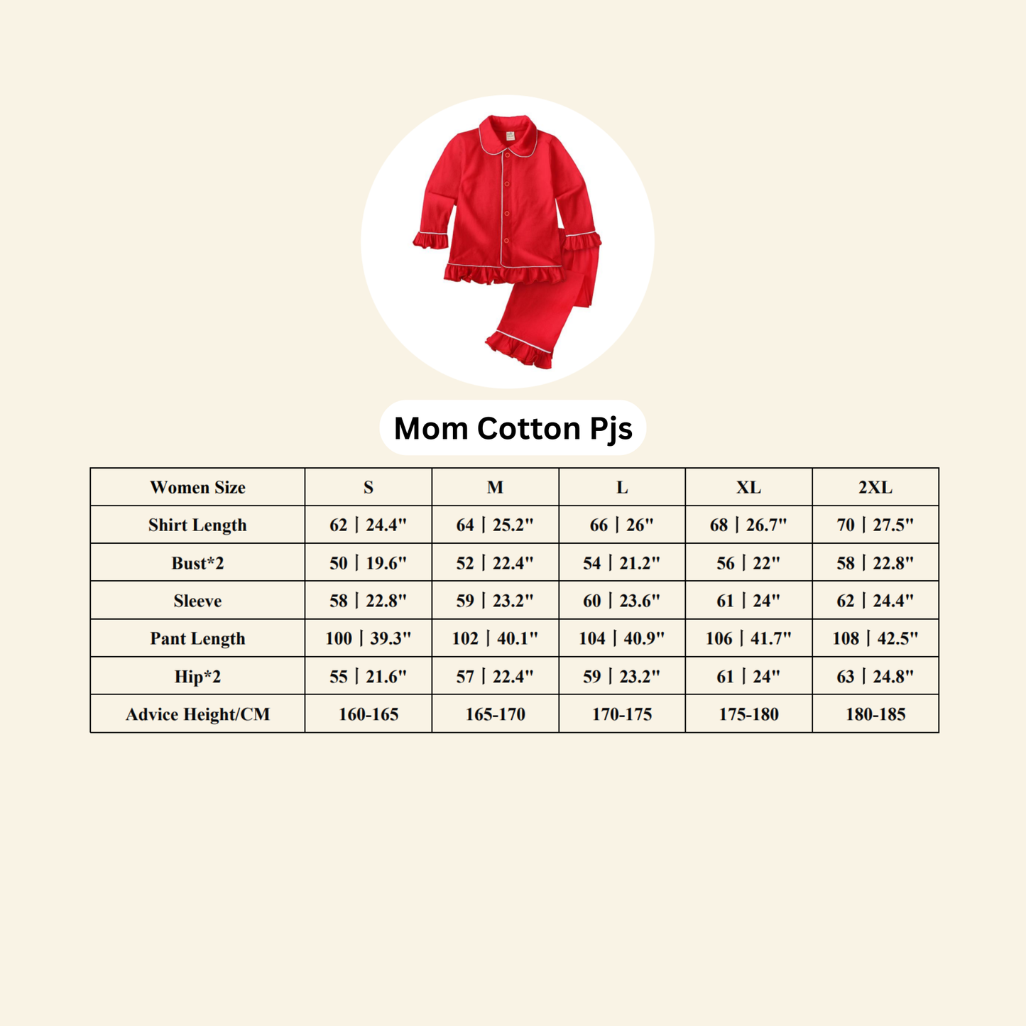 Red Cotton Pajamas for Kids, Mom & Dad