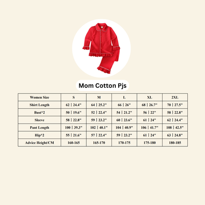 Red Cotton Pajamas for Kids, Mom & Dad