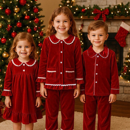 Velvet Ruffle Pajamas for Kids