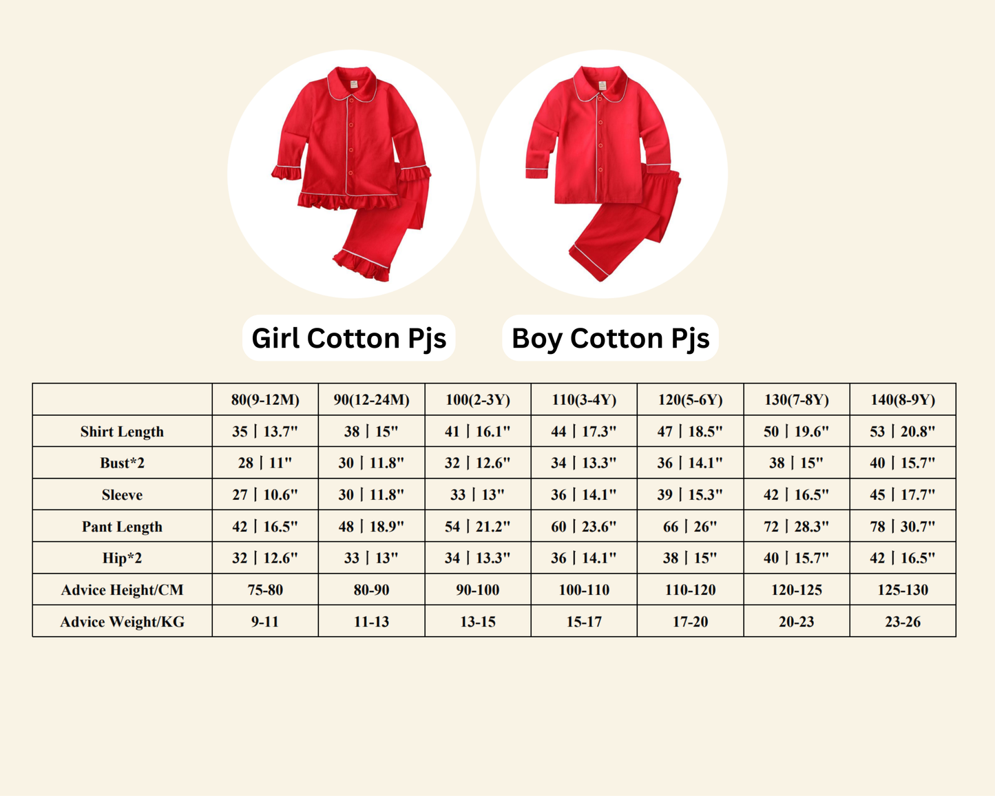 Red Cotton Pajamas for Kids, Mom & Dad