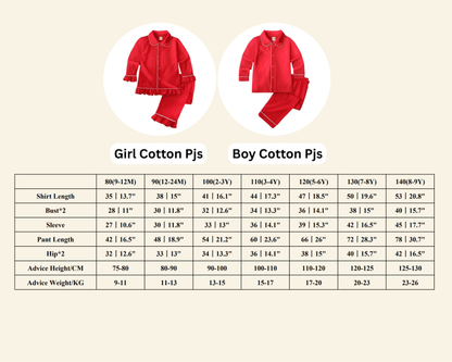 Red Cotton Pajamas for Kids, Mom & Dad