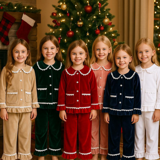 Velvet Ruffle Pajamas for Kids