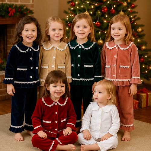 Velvet Ruffle Pajamas for Kids