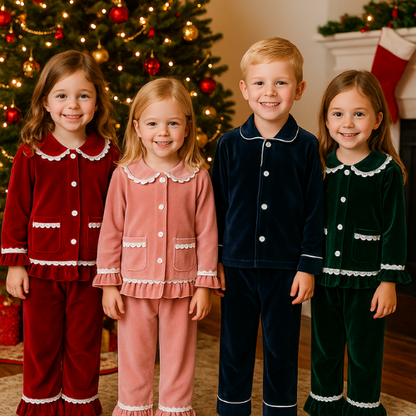 Velvet Ruffle Pajamas for Kids
