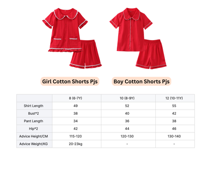Red Cotton Pajamas for Kids, Mom & Dad
