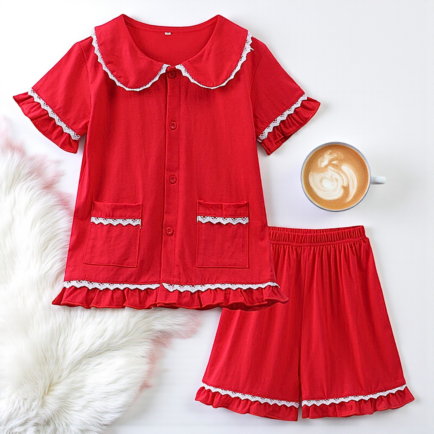 Red Cotton Pajamas for Kids, Mom & Dad