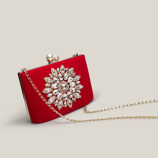 Elegant Red Velvet Diamond Clutch