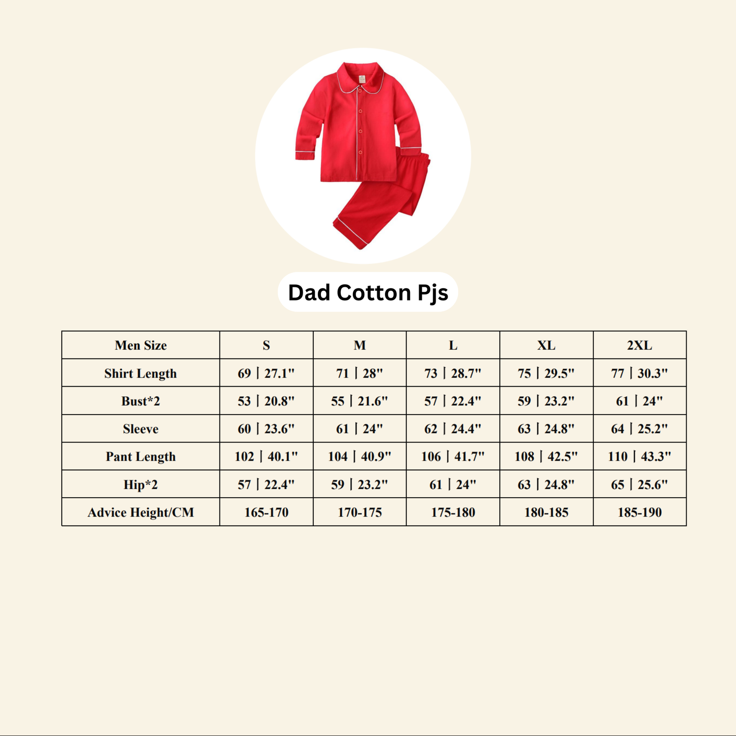Red Cotton Pajamas for Kids, Mom & Dad