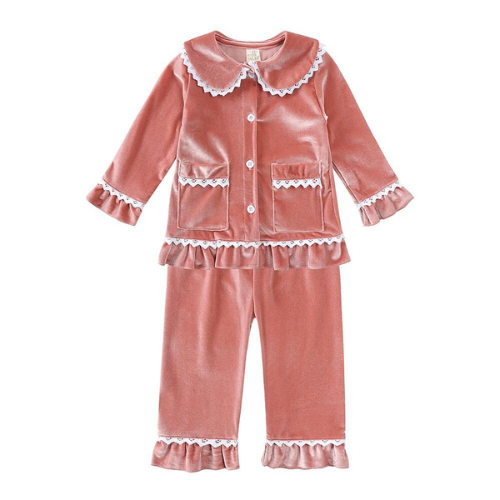 Velvet Ruffle Pajamas for Kids