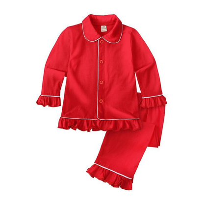 Red Cotton Pajamas for Kids, Mom & Dad