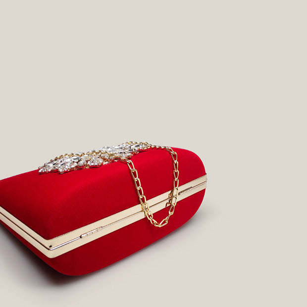 Elegant Red Velvet Diamond Clutch